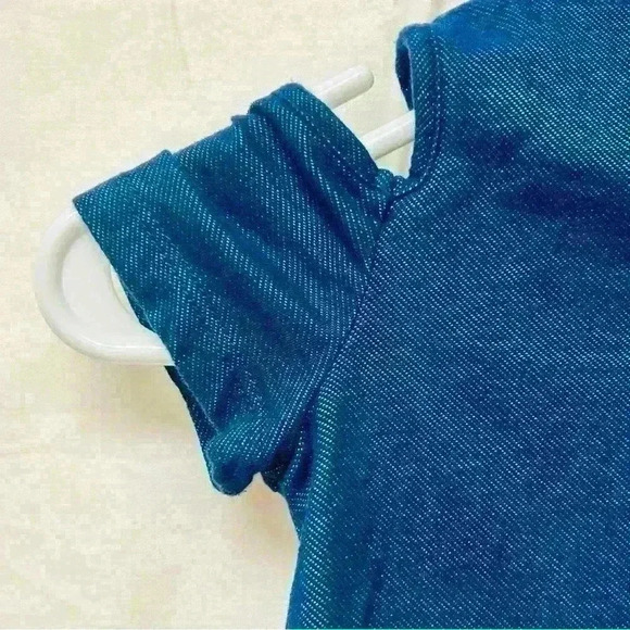 Emily Rose Cut Out Shoulder Girls Sz 5 Denim Flower Lace Trim - Picture 8 of 12